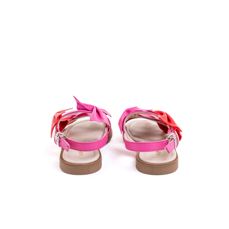 Sandalo in pelle multicolor, impreziosito con fiocchi colorati. Artigianale e Made in Italy.